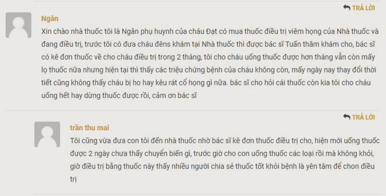 phản hồi của bệnh nhânPhản hồi của người bệnh về bài thuốc viêm họng, viêm amidan của chúng tôi