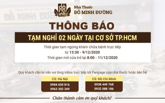 Nhà thuốc Đỗ Minh Đường tạm nghỉ 02 ngày cơ sở phía Nam