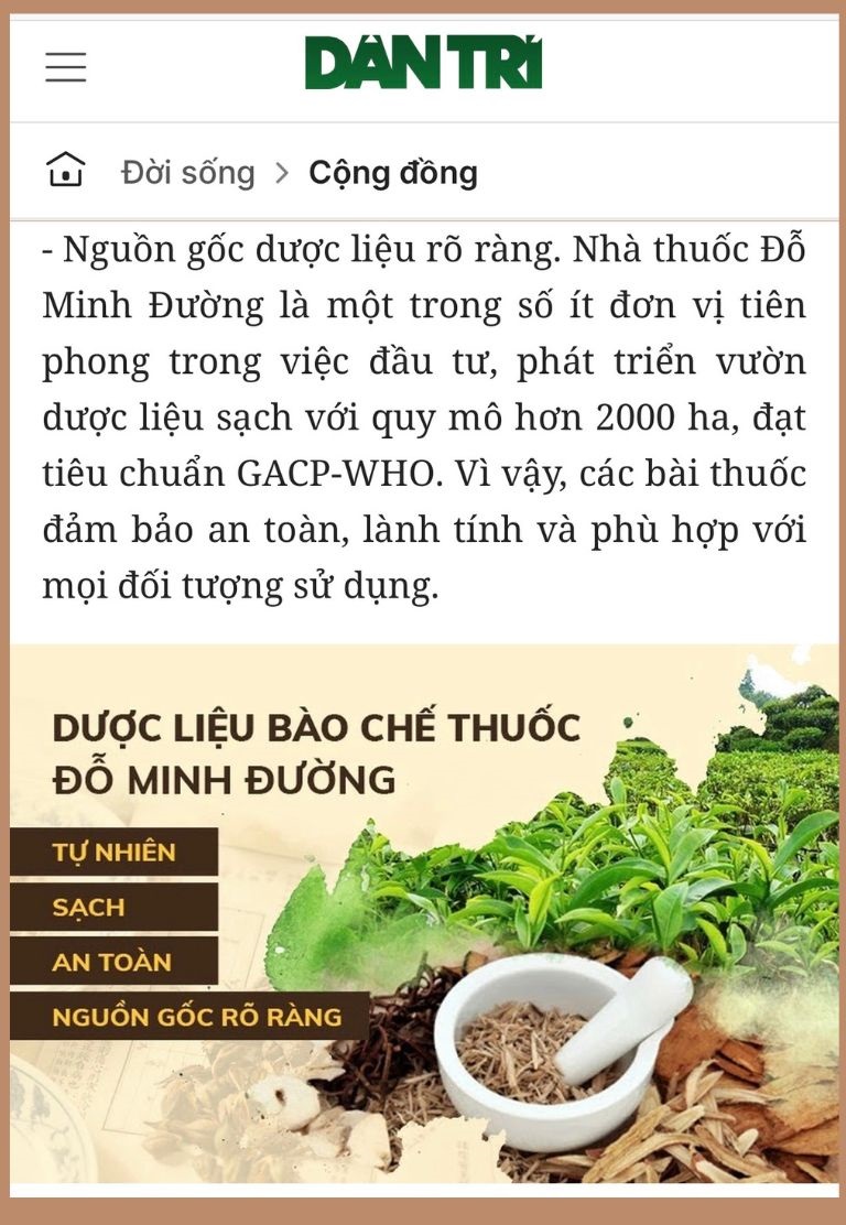 Nhà thuốc Đỗ Minh Đường sử dụng dược liệu sạch, nguồn gốc rõ ràng