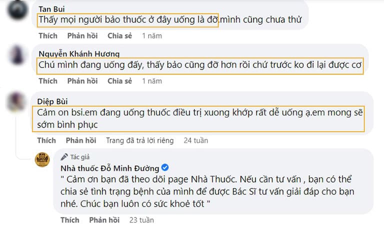 Khách hàng phản hồi tích cực về liệu trình Xương khớp Đỗ Minh