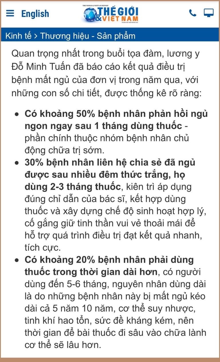 Báo cáo chi tiết về hiệu quả bài thuốc Mất Ngủ Đỗ Minh