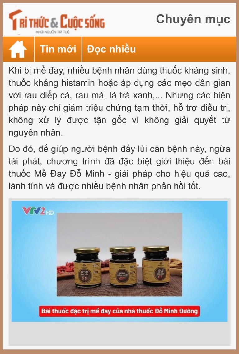 Bài thuốc Mề Đay Đỗ Minh được báo đánh giá cao