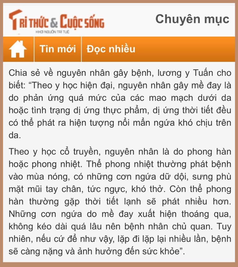 Lương y Đỗ Minh Tuấn chia sẻ về nguyên nhân gây bệnh mề đay mẩn ngứa