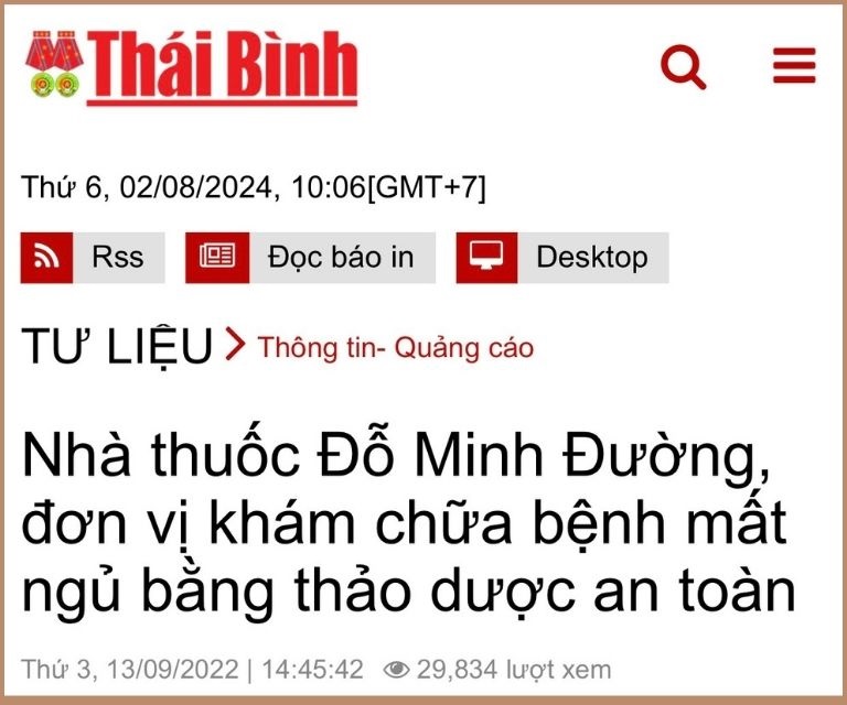 Báo Thái Bình đưa tin về bài thuốc Mất Ngủ Đỗ Minh