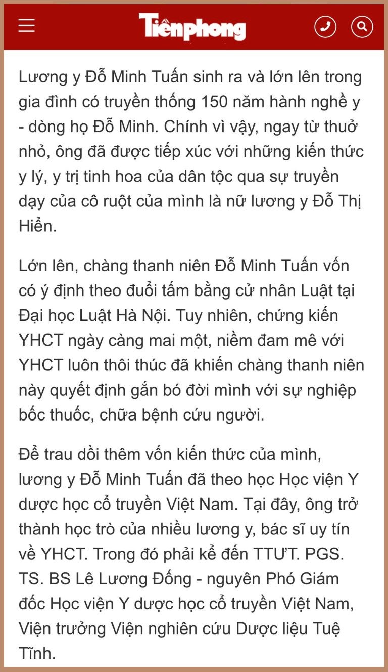 Quá trình học tập, công tác của lương y Tuấn