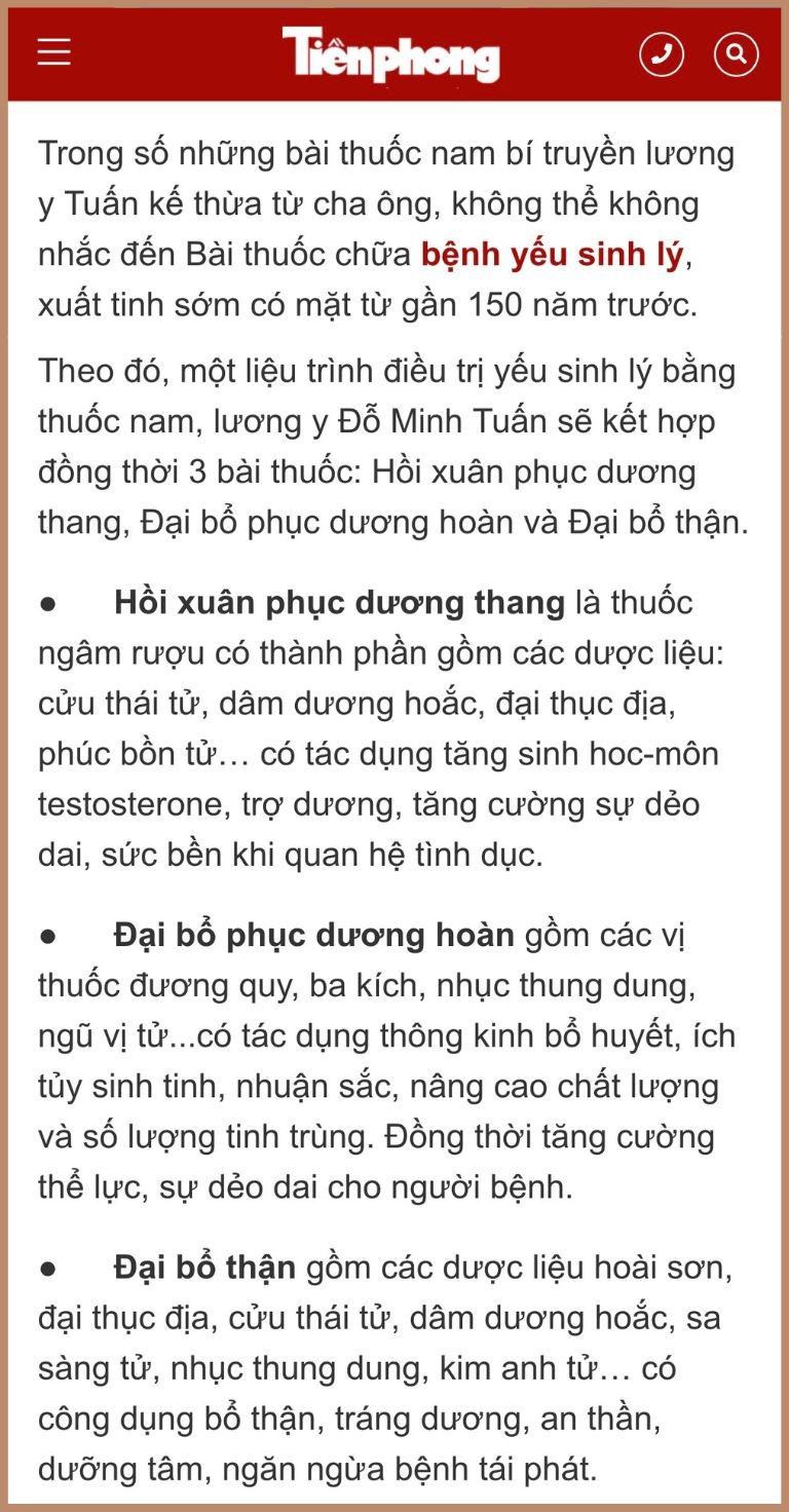 Lương y Tuấn chữa yếu sinh lý bằng bài thuốc Sinh Lý Nam Đỗ Minh