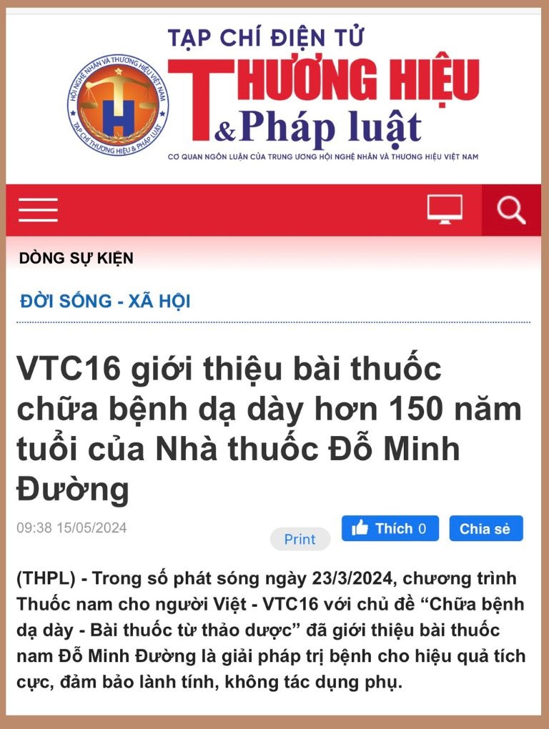 Báo Tạp chí Thương Hiệu & Pháp luật đưa tin về bài thuốc Dạ Dày Đỗ Minh