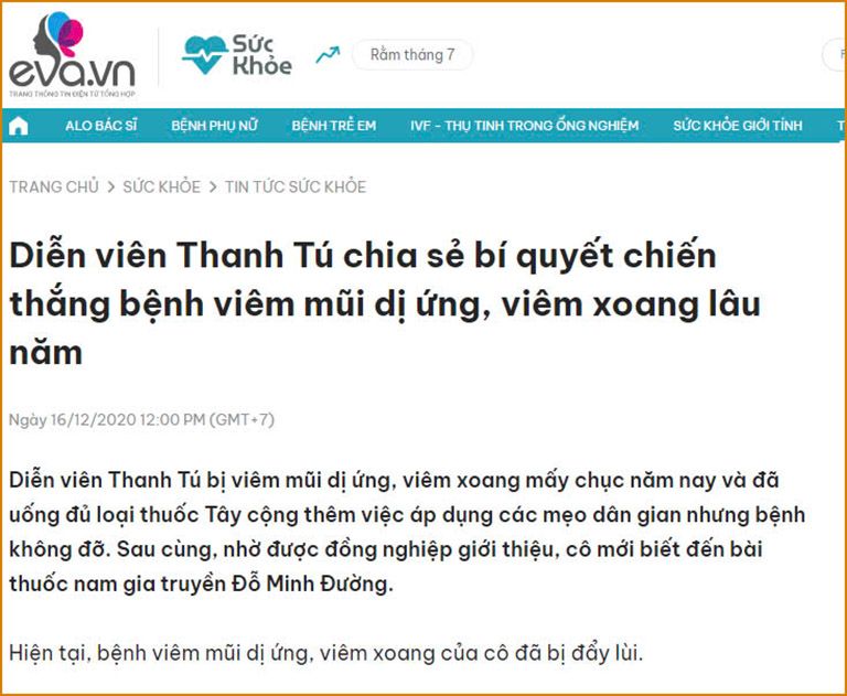 Diễn viên Thanh Tú chia sẻ bí quyết chiến thắng viêm mũi dị ứng, viêm xoang bằng bài thuốc của Đỗ Minh Đường