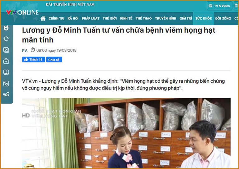 Báo VTV đưa tin lương y Tuấn tư vấn chữa viêm họng hạt trên VTV2