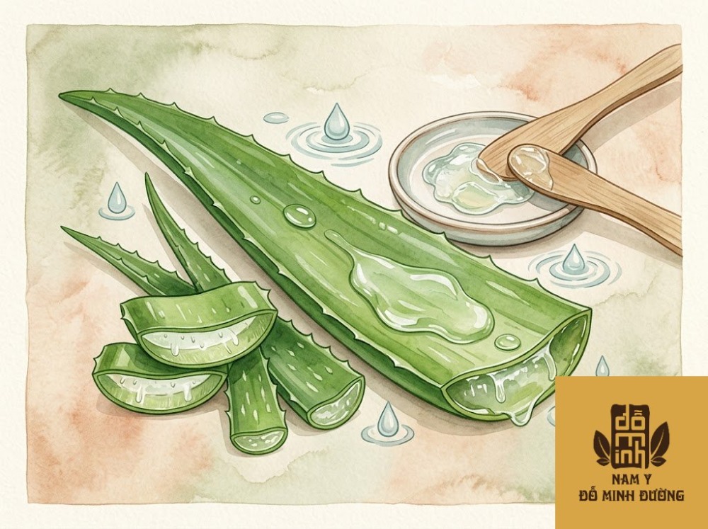 đắp gel nha đam tươi làm dịu vùng da bị cháy nắng, viêm