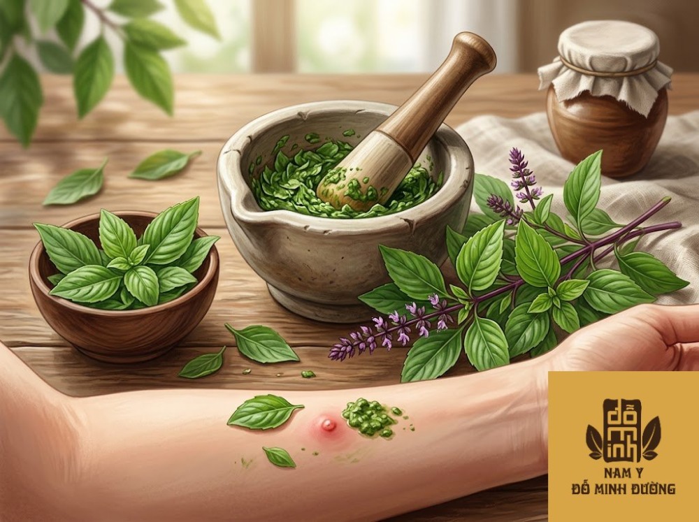 húng quế giã nát trị vết đốt côn trùng húng quế giã nát trị vết đốt côn trùng