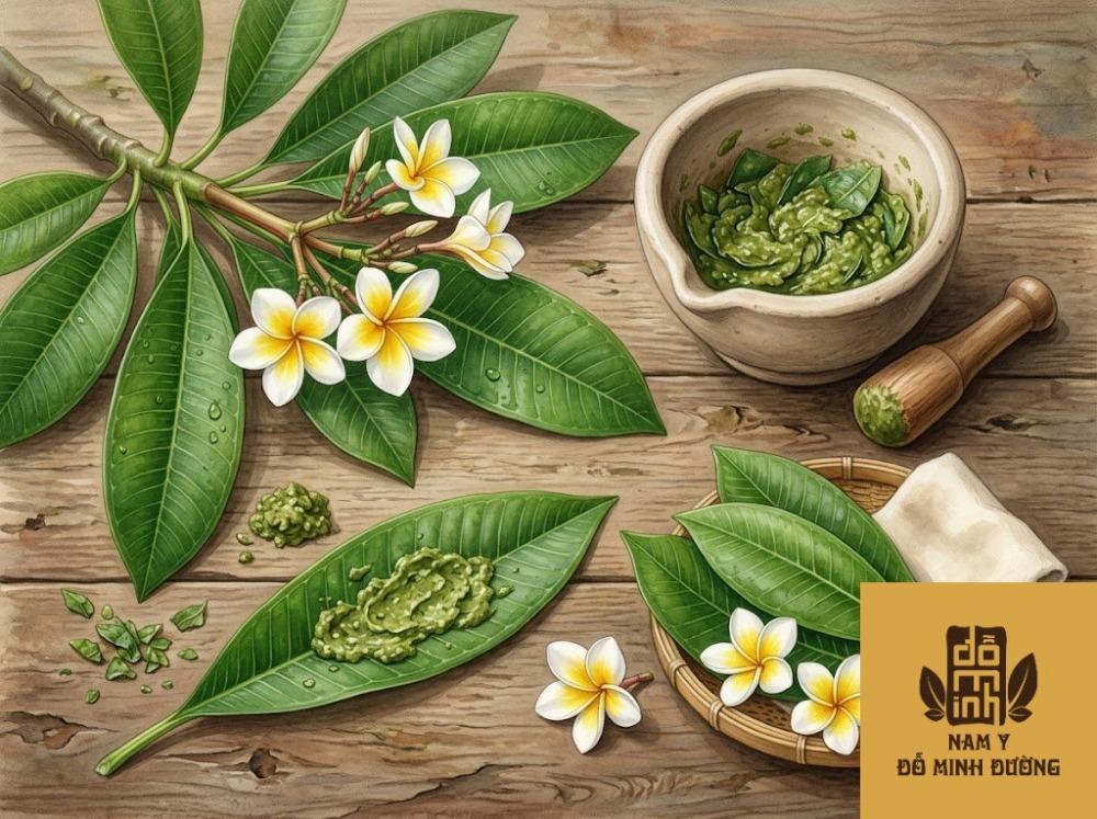 lá cây đại (hoa sứ) giã đắp trị mụn nhọt, viêm da lá cây đại (hoa sứ) giã đắp trị mụn nhọt, viêm da