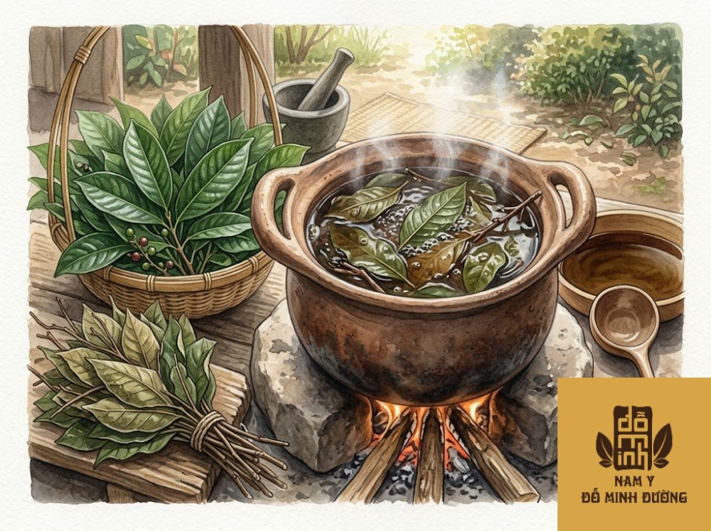 lá cây dung nấu nước tắm làm sạch da, giảm kích ứng