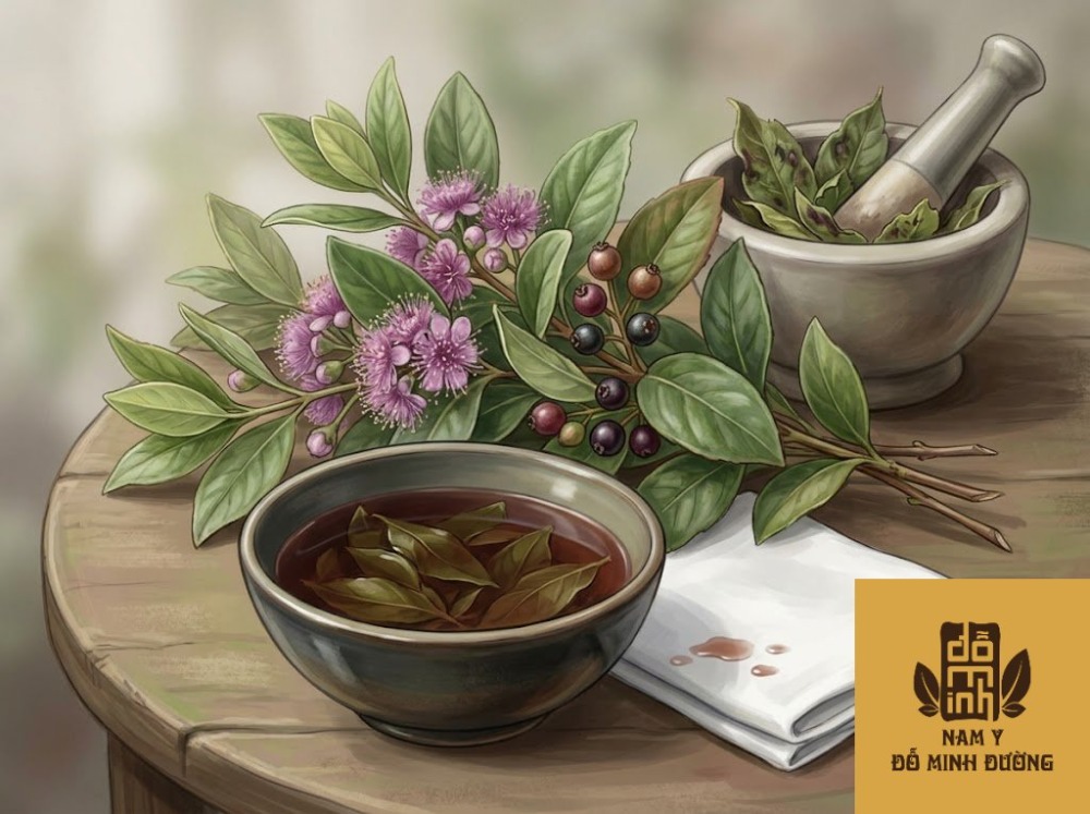 lá cây sim nấu nước rửa vết thương, viêm da chảy dịch