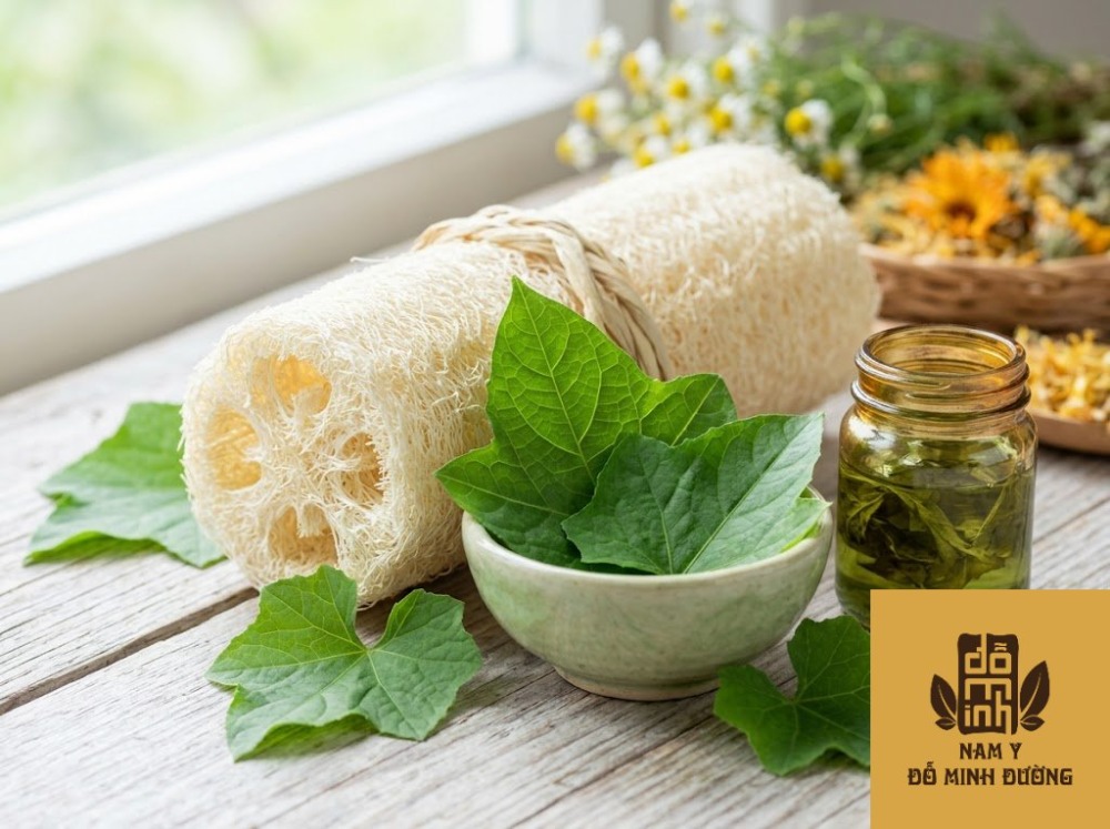 lá và xơ mướp trị viêm da dị ứng