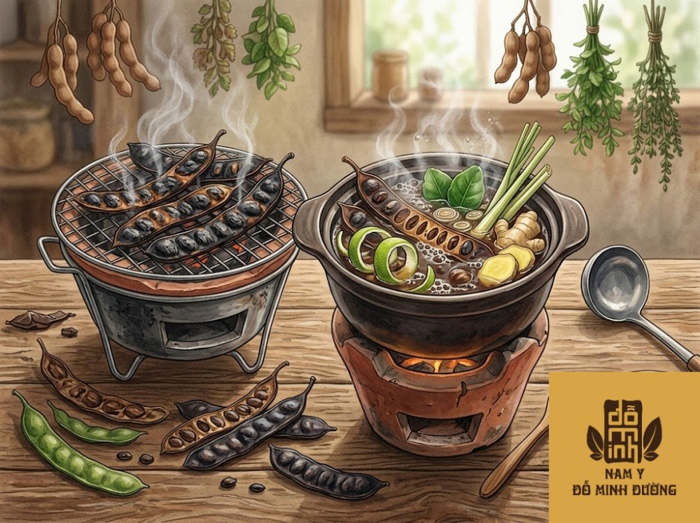 quả bồ kết nướng thơm, nấu nước trị nấm da đầu