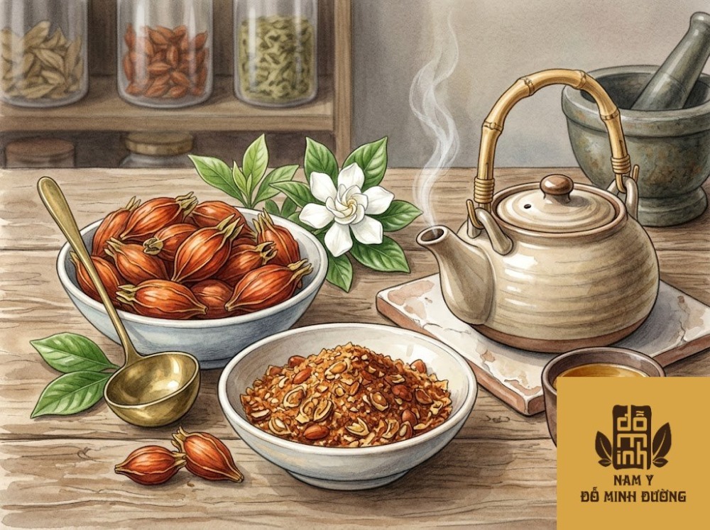 quả dành dành (chi tử) sắc uống trị viêm da do gan mật