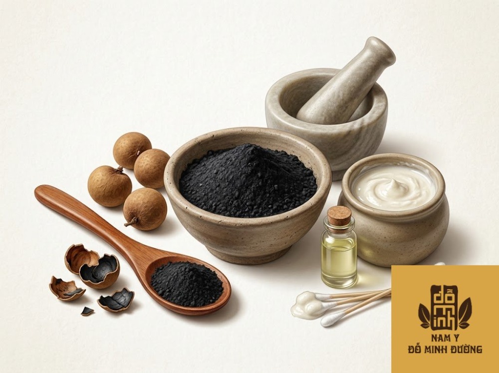 vỏ quả nhãn đốt thành than trộn dầu vôi bôi trị bỏng rạ vỏ quả nhãn đốt thành than trộn dầu vôi bôi trị bỏng rạ